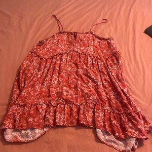 Red flower pattern summer dress